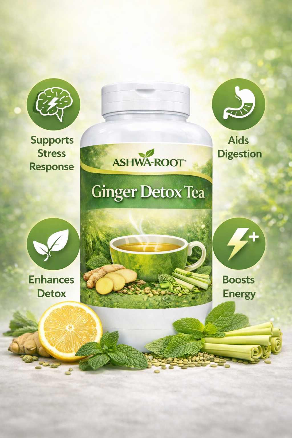 Ashwa-Root Ginger Detox Morning Tea – Stress & Digestion Herbal Formula