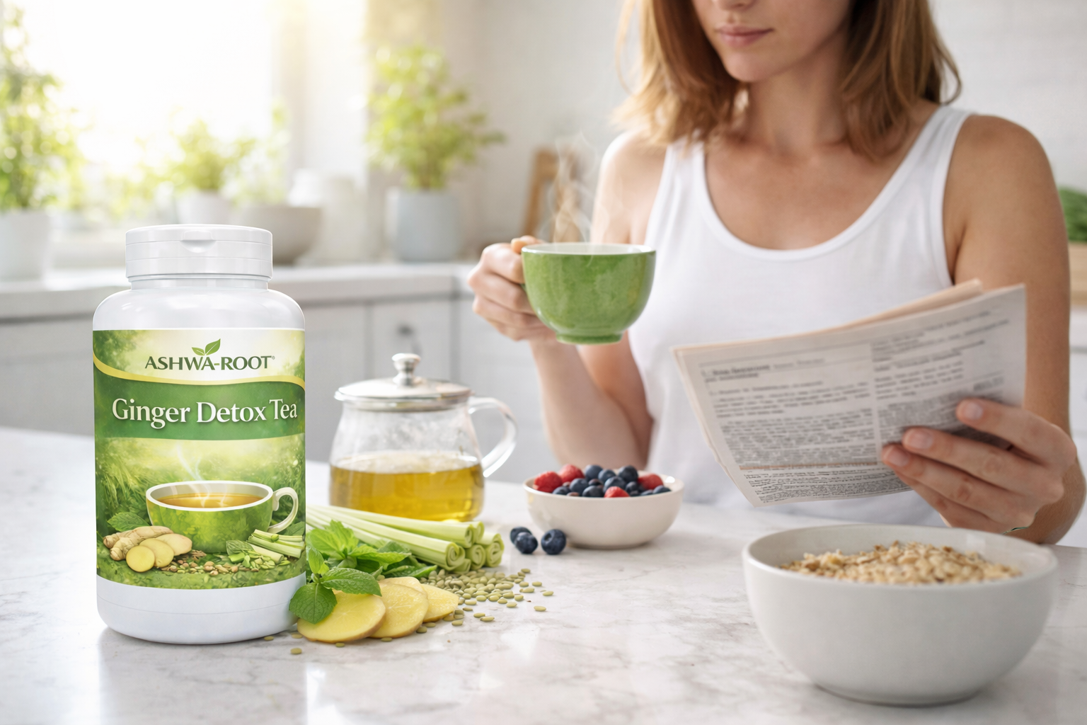 Ashwa-Root Ginger Detox Morning Tea – Stress & Digestion Herbal Formula