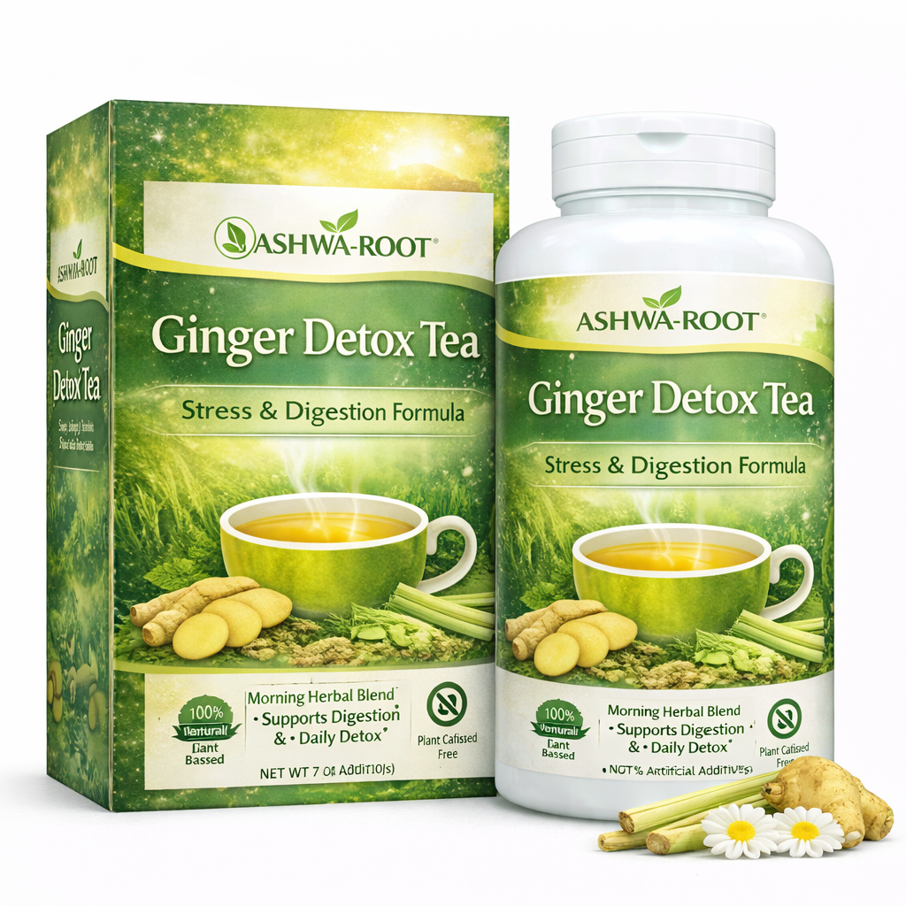 Ashwa-Root Ginger Detox Morning Tea – Stress & Digestion Herbal Formula